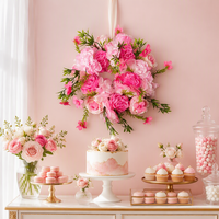 Set Bunga Artifisial Pink 5 Buah, Dekorasi Lengkung & Lorong, Perlengkapan Bunga Palsu untuk Dekorasi Panggung Pernikahan & T-Stage