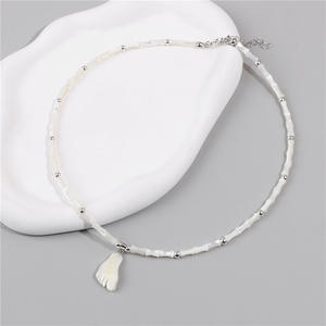 قلادة أم اللؤلؤ ، قلادة الصيف من لؤلؤ الخيزران ، حبة عظم السمك - Product Image 5