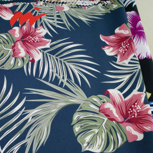Anyaman poliester spandeks ringan gaya Modern 4 cara peregangan daun tropis motif bunga Hawaii kain untuk gaun - Product Image 1