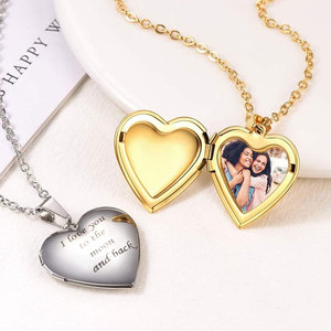 Collier avec pendentif cœur en or 18 carats, acier inoxydable 316L miroir, gravable, pendentif photo, bijoux de luxe pour couple - Product Image 5