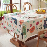 Nappe de table à franges motif lapin et fleurs, imprimé floral de Pâques, en mélange polyester-coton, style nordique, anti-poussière, pour le commerce transfrontalier