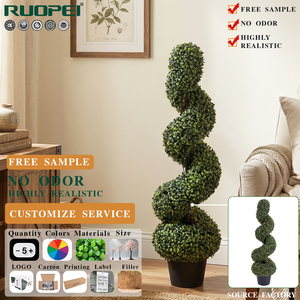 ต้นไม้ประดิษฐ์ทรงกลม RUOPEI ทนทานต่อรังสียูวี ป้องกันไฟไหม้ เป็นมิตรกับสิ่งแวดล้อม ไม่มีกลิ่น ต้นบูซัสปลอม สำหรับตกแต่งภายใน - Product Image 1