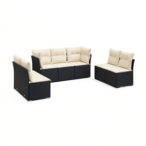 Cream White Pe Rattan Garden <b>Sofa</b> <b>Set</b> Black Outdoor Furniture Contemporary Style Water Proof High Density Foam Cushions - Product Image 1