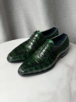 Chaussures de luxe en cuir de crocodile vert pour hommes – Chaussures habillées à lacets ultra-brillantes, Chaussures formelles haut de gamme pour hommes