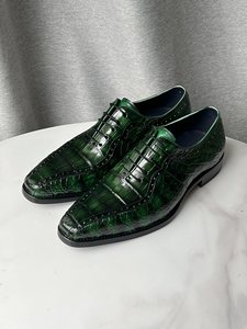 Zapatos de Cuero de Cocodrilo Verde de Lujo para Hombre – Zapatos de Vestir con Cordones de Alto Brillo, Calzado Formal Premium para Hombres - Product Image 6
