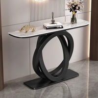 Console d'entrée moderne minimaliste style influenceur avec double anneau, table d'appoint de luxe léger pour hall d'entrée en acier inoxydable plaqué or