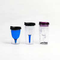 Gobelet pliable en plastique transparent sans BPA JWAY, 12 oz, double paroi, en acrylique, gobelet à vin rouge, gobelet à vin avec couvercle refermable