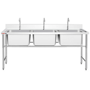 Thương mại freestanding 201 thép không gỉ 3 ngăn nhà hàng Bồn Rửa Nhà Bếp bàn làm việc/đơn đôi ba bát bồn rửa băng ghế dự bị - Product Image 2