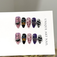 Faux Ongles d'Halloween en Gros à Coller, 3D Araignée Citrouille Fantôme Strass Violet Noir Rose, Réutilisables, Faits Main