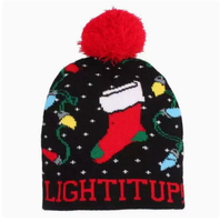 Cappello Natalizio in Acrilico Lavorato a Maglia Personalizzato con Luci LED, Cappello di Babbo Natale Luminoso per Adulti e Bambini