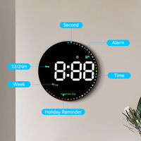 Horloge murale LED intelligente géante ronde avec affichage des points, heure, seconde, température, veilleuse, alarme, date et jour pour la décoration intérieure