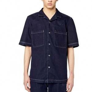 Camisas de mezclilla transpirables antiarrugas personalizadas para hombres de manga corta informal - Product Image 1
