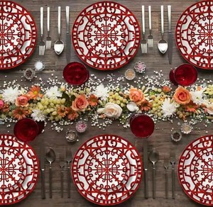 Suministro de fábrica, platos de porcelana de hueso de cerámica antigua de estilo europeo rojo, plato de fruta de postre de bistec barato para servir en el hogar - Product Image 2