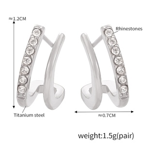 Boucles d'oreilles créoles de luxe en acier inoxydable plaqué or 18 carats avec diamants et zircons à double couche Boucles d'oreilles de bijoux à la mode pour femmes - Product Image 4