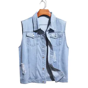 Veste en Jean with Washed Process Jean Vest Denim Men and Women Unisex Outer Wear Homme en Jeans Distressed Denim Vest