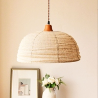Luminaire suspendu pour table à manger Wabi Sabi, bois massif, tissu en lin, lustre LED à intensité variable 3-CCT, décoration intérieure
