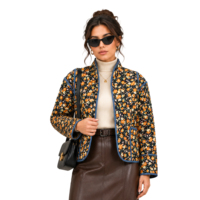 Veste poncho matelassée réversible à motif floral pour femme, coupe courte, col mandarin, imprimée, rembourrée, style vintage, vêtement d'extérieur personnalisé