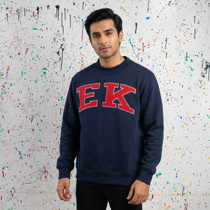 EK NAVY BLUE Half Zip Hooded Sweatshirt <b>RED</b> Applique Embroidery CLUSH SPORTS 100% Cotton Winter Digital Printing Oversized Fit - Product Image 1