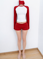 Ensemble de vêtements décontractés personnalisés 2 pièces, hauts à manches longues raglan color block et shorts à revers, tendance été et automne 2026, vêtements pour femmes