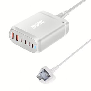 Multiple <b>USB</b> Desktop 200W GaN Charger 100W 20W 18W PD Type C Fast Charging <b>Adapter</b> for Laptop US EU UK AU <b>Plug</b> Phone Charger - Product Image 6