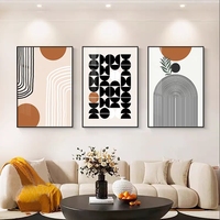 Poster Seni Dinding Tanaman Hijau Minimalis Nordik Ruang Tamu Abstrak Geometri Morandi Lukisan Kanvas Cetak UV Medium Berbahan Minyak