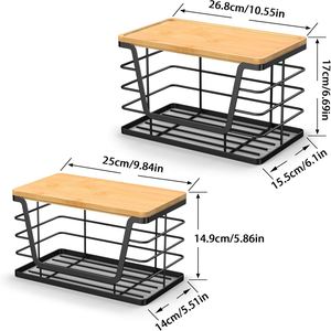 2 Pack <b>Storage</b> Stackable <b>Kitchen</b> Organizers with Bamboo Top Wall Mount Large Trash Bag Holder and Standard Garbage Bag Dispenser - Product Image 2