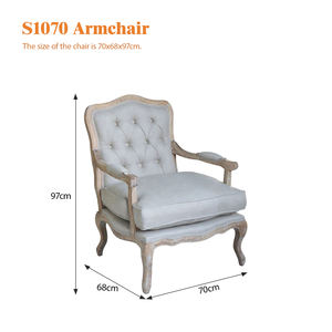 <span class=keywords><strong>Fauteuil</strong></span> S1070 de style français rétro en lin rembourré, avec pieds en bois d'acacia tourné, chaise en tissu, <span class=keywords><strong>fauteuil</strong></span> de détente pour une personne - Product Image 4