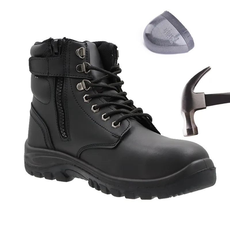 New Style Genuine Leather Ce S3 S1 Steel Toe Industrial Waterproofed Steel Tool Work Boots Safety Shoes With Zipper