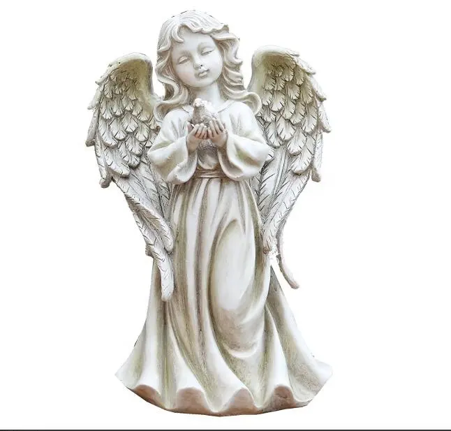 Toptan 12.25 inç heykel sevimli küçük kız melek Holding güvercin el kullanılabilir bahçe dekorasyon olarak