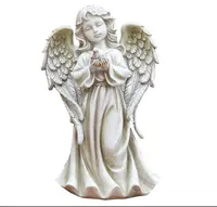 手に鳩を保持しているかわいい女の子の天使の卸売12.25インチの彫刻は庭の装飾として使用することができます