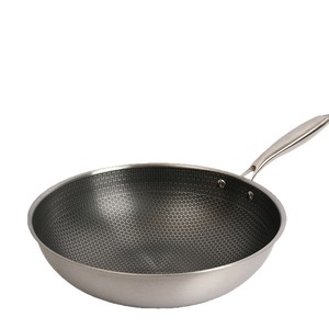 Wok nid d'abeille en acier inoxydable 30 cm, fond plat antiadhésif pour cuisinières à gaz et à induction - Product Image 2