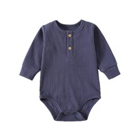 Baby Romper met lange mouwen, geribbeld, knoopsluiting, katoen, herfst/winter, newborn kleding, Europa & Amerika stijl, unisex