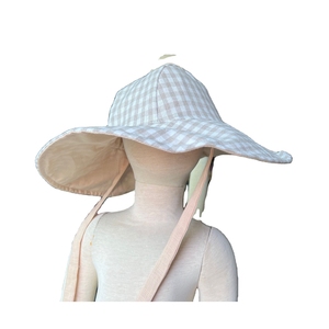 Sombrero de Sol de lino con estampado para bebé, personalizado, de alta calidad, a cuadros, doble playa, para niños - Product Image 1