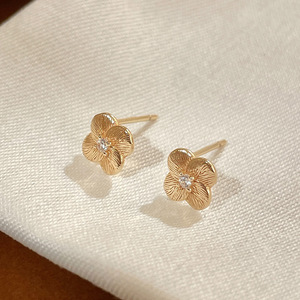 925 Sterling <b>Silver</b> Rhodium Plated Brushed Finish Trendy Flower <b>Stud</b> Earrings Dainty Zircon Four Leaf Clover Jewelry Women Gift - Product Image 5