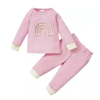 고품질 신생아 옷 단색 유아 의류 정장 부드러운 와플 코튼 레인보우 디자인 라운드 넥 아기 의류 세트