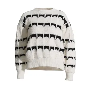 OUDINA 한국 스타일 시크 패션 풀오버 니트 스웨터 여성을위한 새로운 대조 패턴 느슨한 스웨터