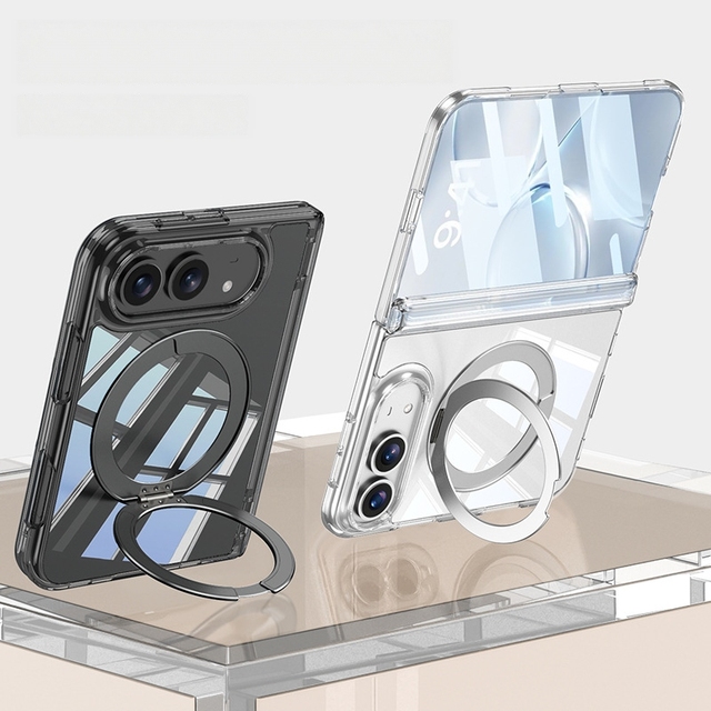 Clear Rotating Kickstand Phone Case for iPhone 18 Duo 18 Fold, Simple Airbag Shockproof Transparent Protective Cover