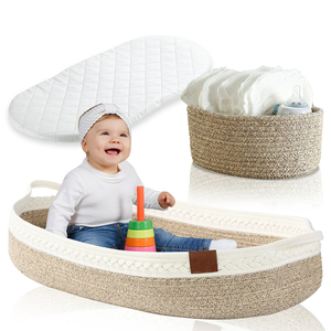 Baby Changing <b>Basket</b> Caddy Organizer Moses <b>Basket</b> Diaper Caddy Foam Pad for Newborn & Storage Woven Bin - Product Image 2