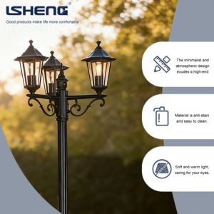 عمود إنارة خارجي أوروبي الطراز بثلاثة رؤوس من الألومنيوم بدرجة حماية IP44 مع تحكم عن بعد وإضاءة قابلة للتعتيم وضمان لمدة 3 سنوات للحدائق - Product Image 3