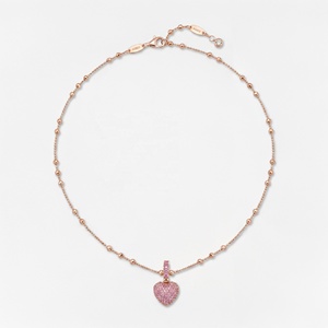 Collier pendentif cœur en argent sterling 925 plaqué or rose 18 carats avec pavé de zirconiums roses et chaîne à perles - Product Image 2