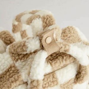 Customized Lambwool Fur <b>Backpack</b> <b>Kids</b> Neutral Check <b>Backpack</b> <b>Kids</b> Plush <b>Backpacks</b> - Product Image 4