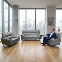 Ensemble de canapés de bureau en cuir véritable - Éponge haute densité - Pieds en acier laminé à froid - Design moderne - Utilisation commerciale - Salon - Hôtel