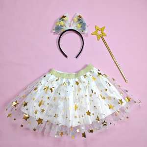 Robe en mousseline de soie patchwork décontractée avec embellissement d'étoile dorée <span class=keywords><strong>jupe</strong></span> <span class=keywords><strong>tutu</strong></span> de performance de scène de bébé fille pour enfants, nouvel arrivage - Product Image 2