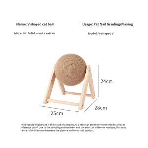 Duurzame Kattenkrabpaal Met Houten Bal Konijnenklauw & Henneptouw Klimframe Kattenboom & Speelgoed Dierbenodigdheden - Product Image 4