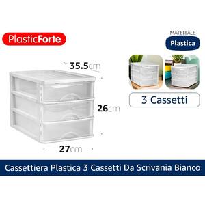 Unità Cassettiera in Plastica Bianca a 3 Cassetti per Scrivania e Organizzazione - Product Image 1