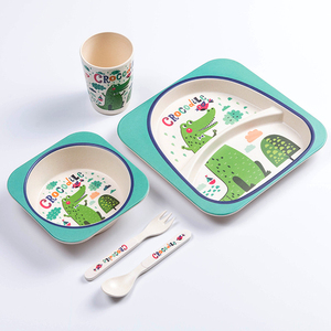 Top Seller 2021 <strong>Factory</strong> New Idea <strong>Design</strong> Eco Friendly Bamboo Fiber Cartoon Children <strong>Tableware</strong> 5 PCS Cup Plate Set - Product Image 5