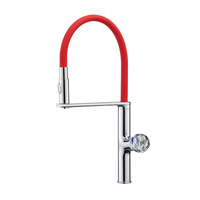 Robinet de cuisine moderne en laiton avec poignée en cristal LED rouge et chromé, rotation à 360 degrés, douchette extractible anti-éclaboussures et aérateur