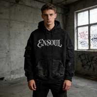 Sweat à capuche oversize brodé pour homme, style streetwear, délavé à l'acide, avec un fini vieilli et une fabrication artisanale de qualité supérieure, collection automne