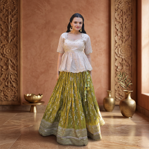 Designer Dyeable Viscose Jacquard Reversible <b>Wedding</b> Lehenga Choli Set with Stretchable Quick Dry & Wrinkle Free Features - Product Image 1
