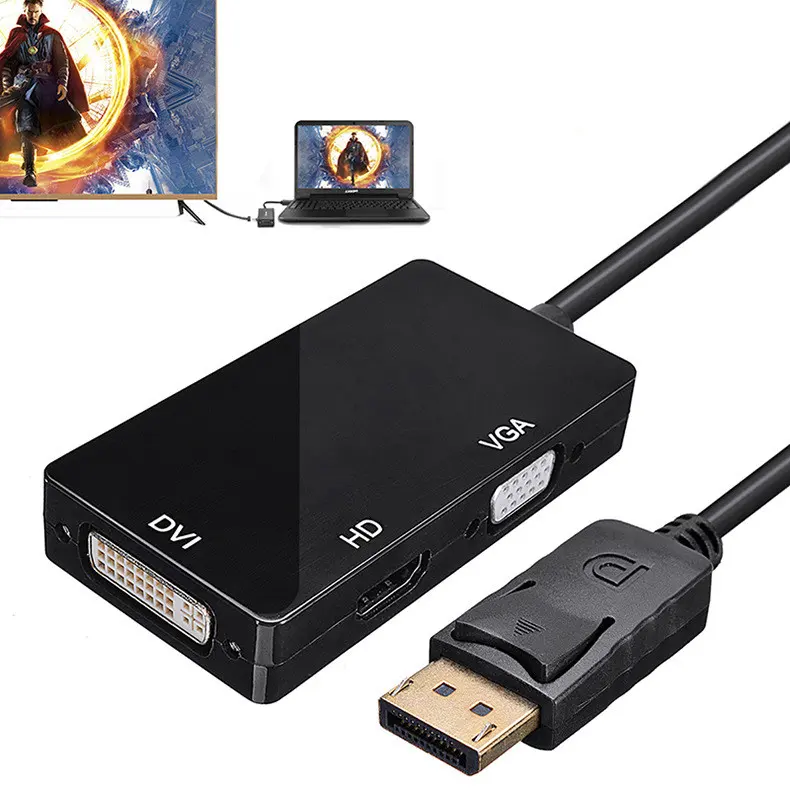 Support 4K 1080P Display Port DP Male To HDTV DVI VGA Female Adapter Converter Cable Mini 3 in 1 DP for PC Laptop Comput